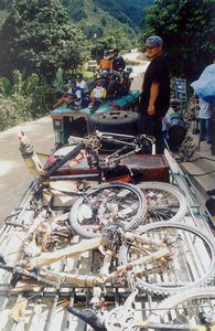 Ride home. Bikes are carefully placed and wrapped to avoid scratch and damages during the bumpy ride. This was taken at the Bontoc-Sagada Junction on our way back to Baguio.
Photo by:: paulperez (2002)