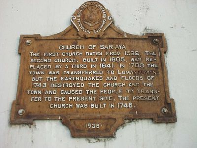This marker enumerates at least four times (1599, 1605, 1641 and 1748) that the church was built and rebuilt. The same marked did not mention a church was built when the town was relocated in 1703 (probably not yet called Lumangbayan back then). But it did mention a church destroyed in that location in 1743.
Thus, if the Lumangbayan church could be counted as the fourth (after the 1641 which is third), the present church could be counted as the fifth when it was built in 1748.
Photo by:: GBLontok (2003)